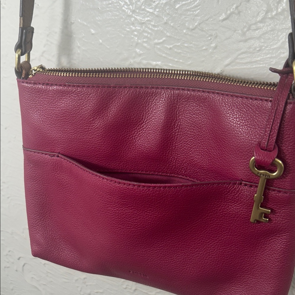 Leather Crossbody Bag in Berry with Adjustable Strap